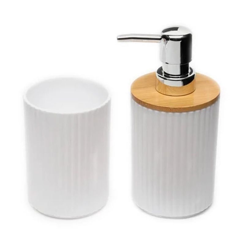 GENERICO - Set Baño 3 Piezas Porta Jabón, Vaso Y Dispensador Líquido Blanco Avymaq