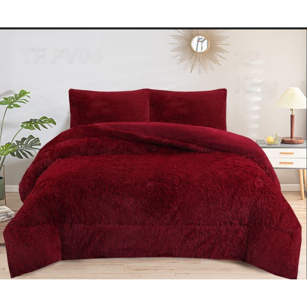 GENERICO - PLUMON O COBERTOR PELUDO CON CHIPORRO 2 PLAZA COLOR BURDEO TF