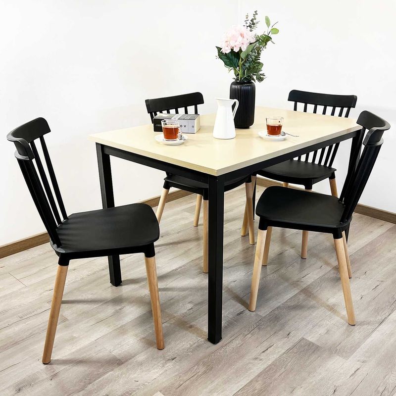 EL BARCO - Juego de Comedor New York + 4 Sillas Windsor negras