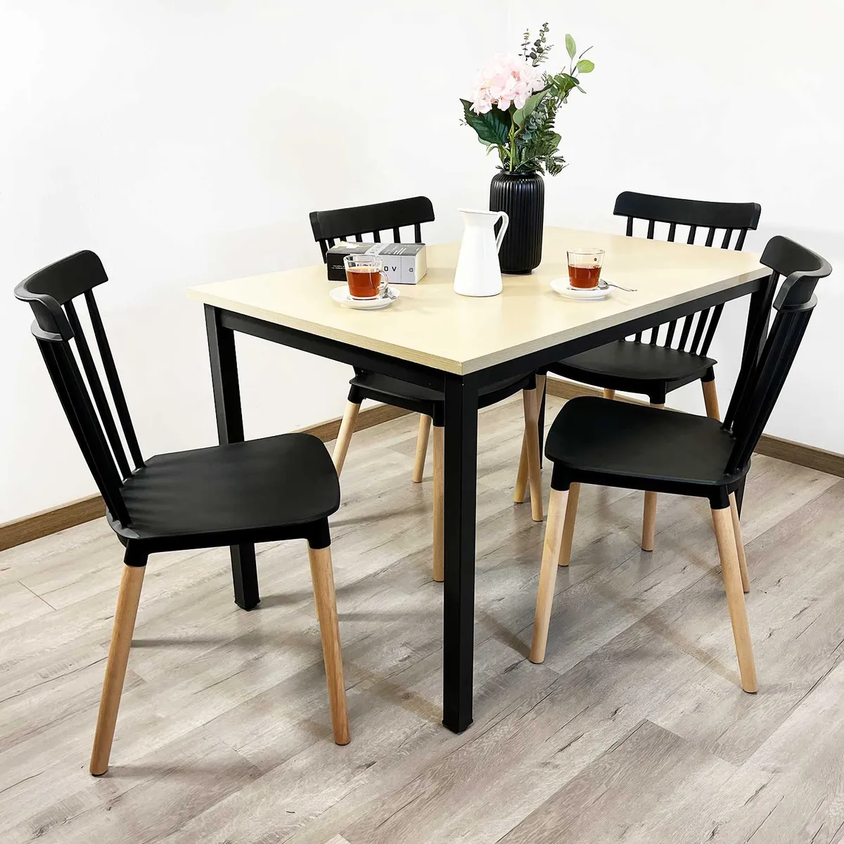 EL BARCO - Juego de Comedor New York + 4 Sillas Windsor negras