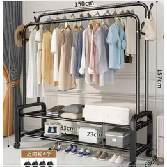 GENERICO - PERCHERO ORGANIZADOR DOBLE FIERRO INOXIDABLE CON RUEDAS 58K