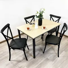EL BARCO - Juego de Comedor New York + 4 Sillas Crossback Retro negras