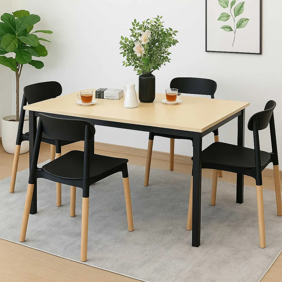 EL BARCO - Juego de Comedor New York + 4 Sillas Lisboa negras