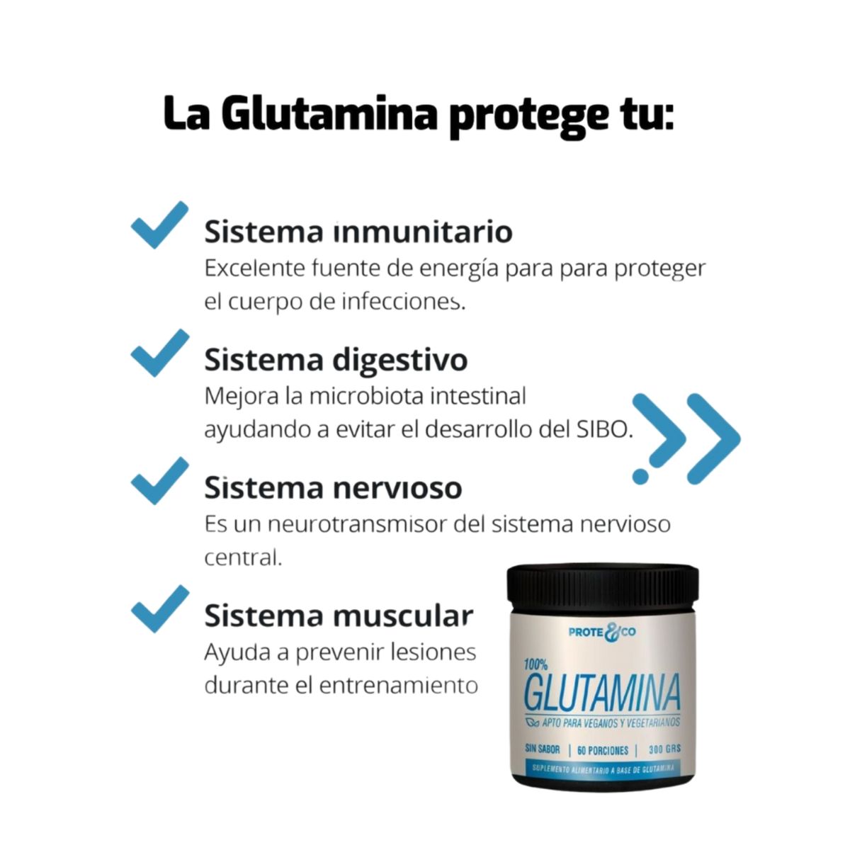 PROTE&CO - Glutamina En Polvo 300 gr 60 servicios Prote&co