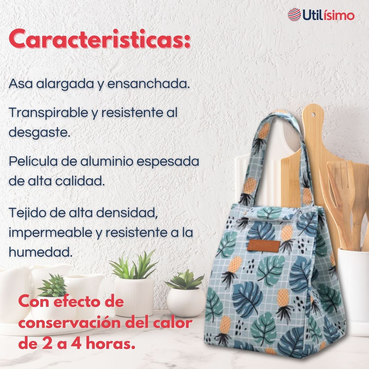 UTILISIMO - Lonchera Térmica Estampada Bolsa de Mano para Picnic Portátil Azul