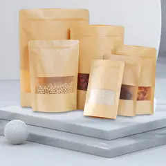 GENERICO - 100 Bolsas DoyPack Kraft Hermetico Con Visor 23X33X5CM