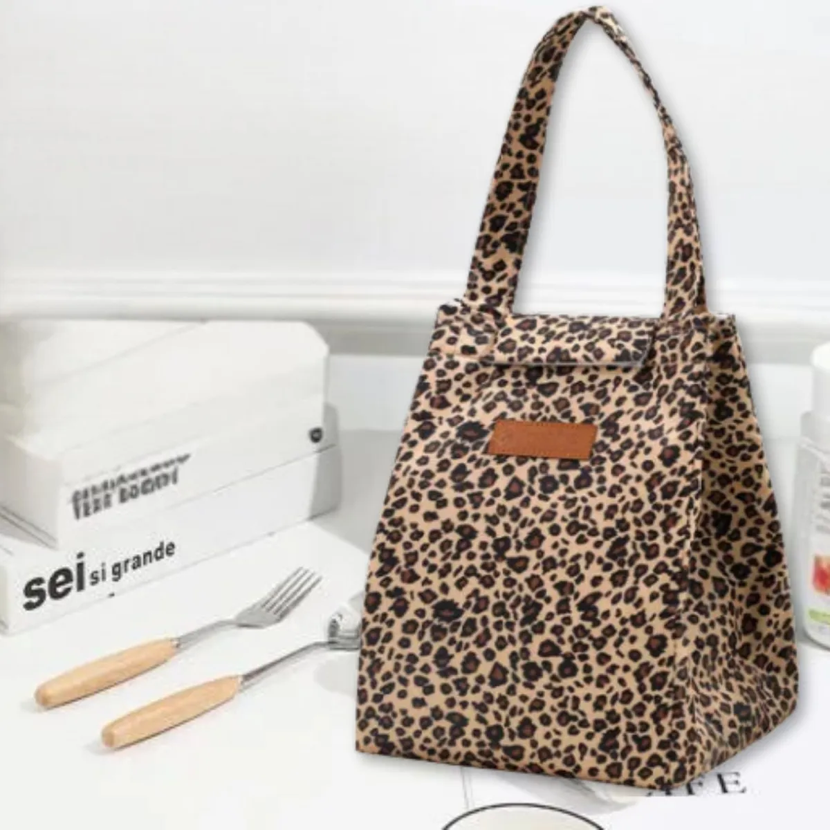 UTILISIMO - Lonchera Térmica Estampada Bolsa de Mano para Picnic Portátil Marrón