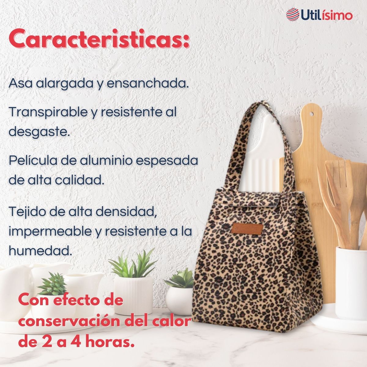 UTILISIMO - Lonchera Térmica Estampada Bolsa de Mano para Picnic Portátil Marrón