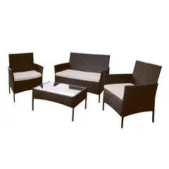 VINCENZI - Set Juego De Terraza 4pcs Mesa Sillas Sillon Rattan