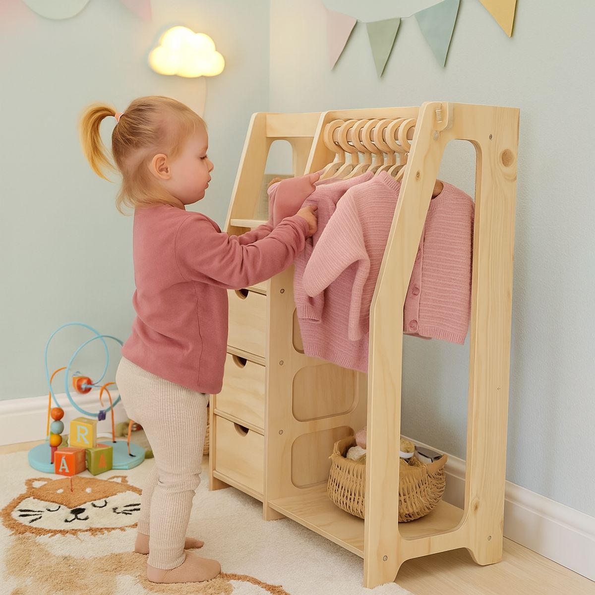 GENERICO - Closet Montessori De Madera Incluye  6 Colgadores