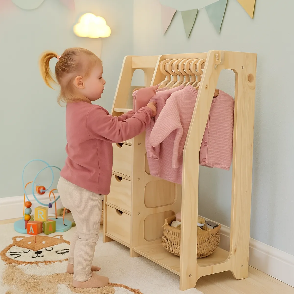 GENERICO - Closet Montessori De Madera Incluye  6 Colgadores