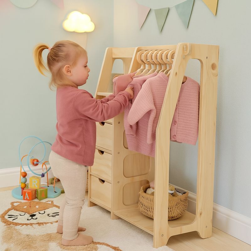 GENERICO - Closet Montessori De Madera Incluye  6 Colgadores