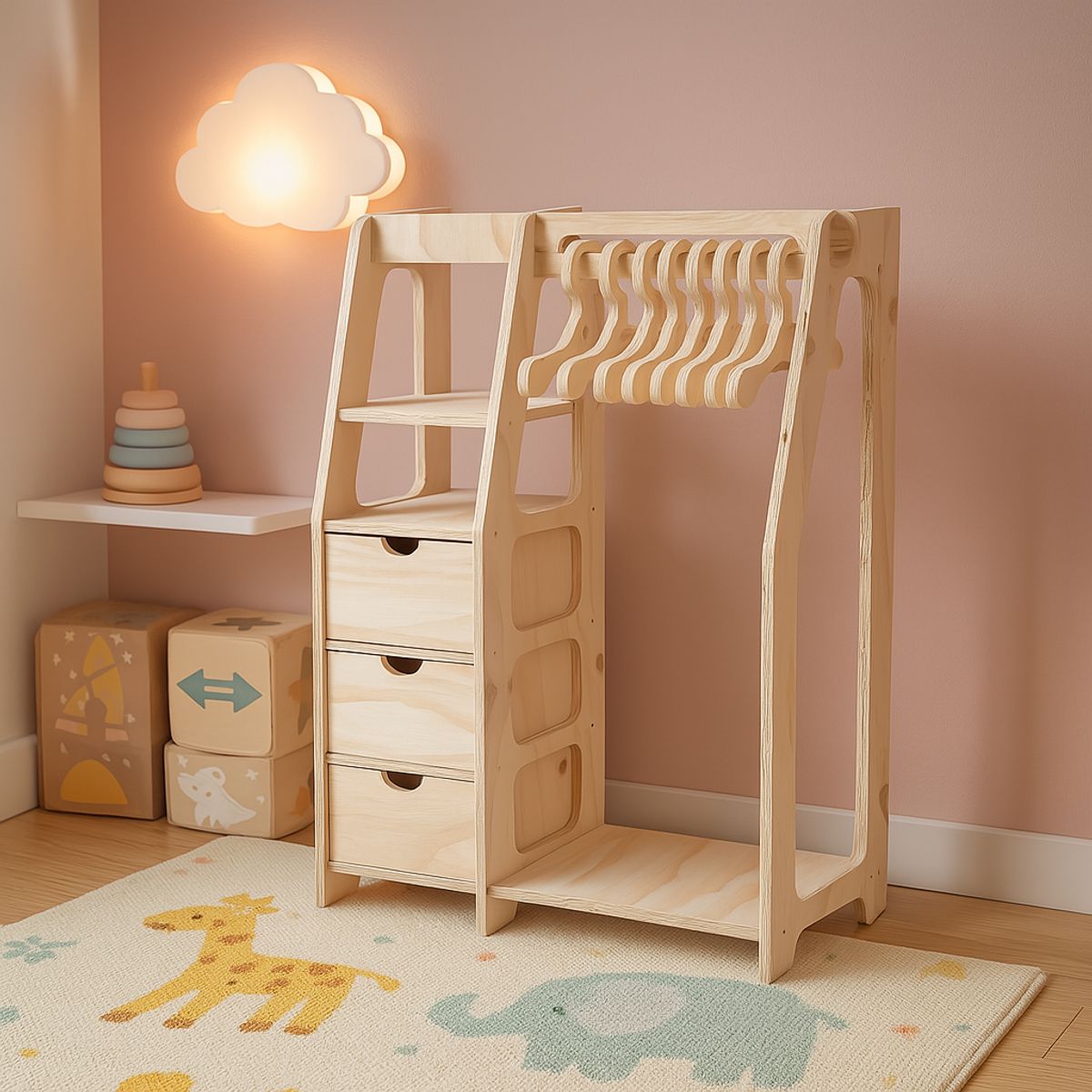 GENERICO - Closet Montessori De Madera Incluye  6 Colgadores