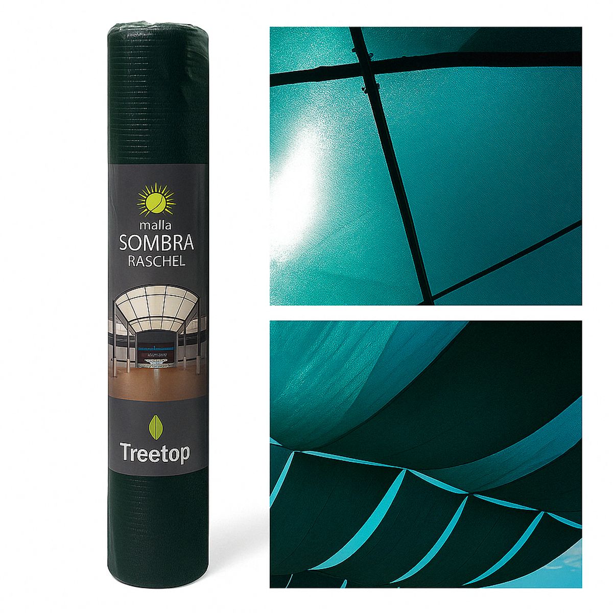 TREETOP - Malla Raschel Sombra Decorativa Premium de 2.10 x 10 mts Verde Foresta.