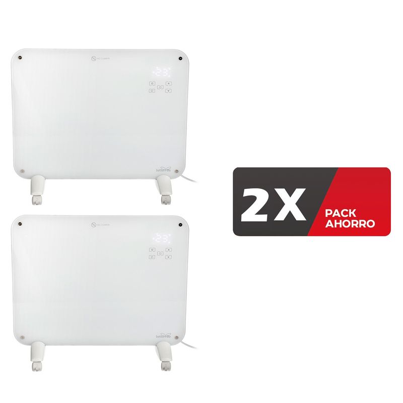 BETTERLIFE - Calefactor Eléctrico Mural De Cristal (2 Unidades) 1000 W Wi-Fi