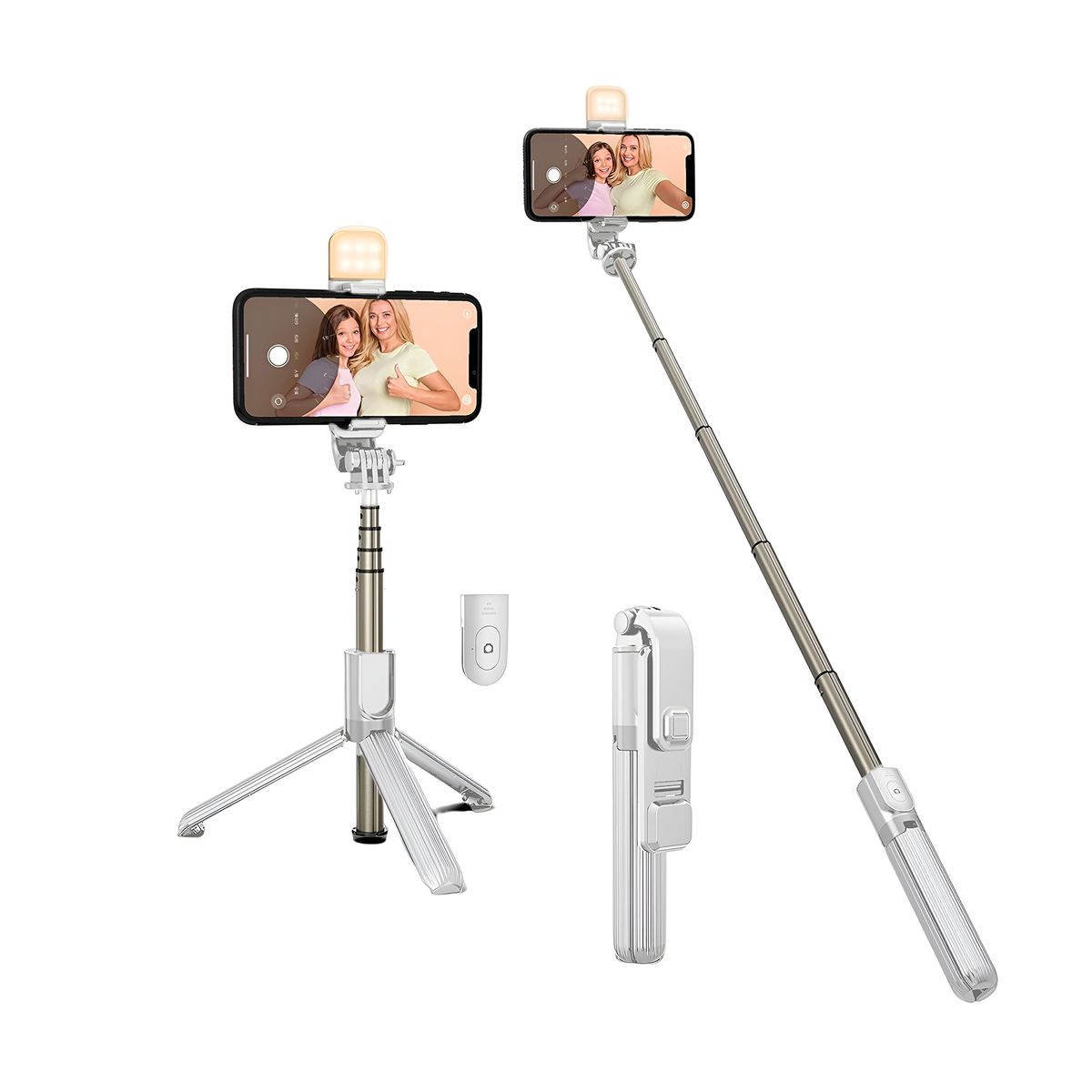 GENERICO - Tripode Palo Selfie Con Bluetooth Estabilizador Con Luz Led