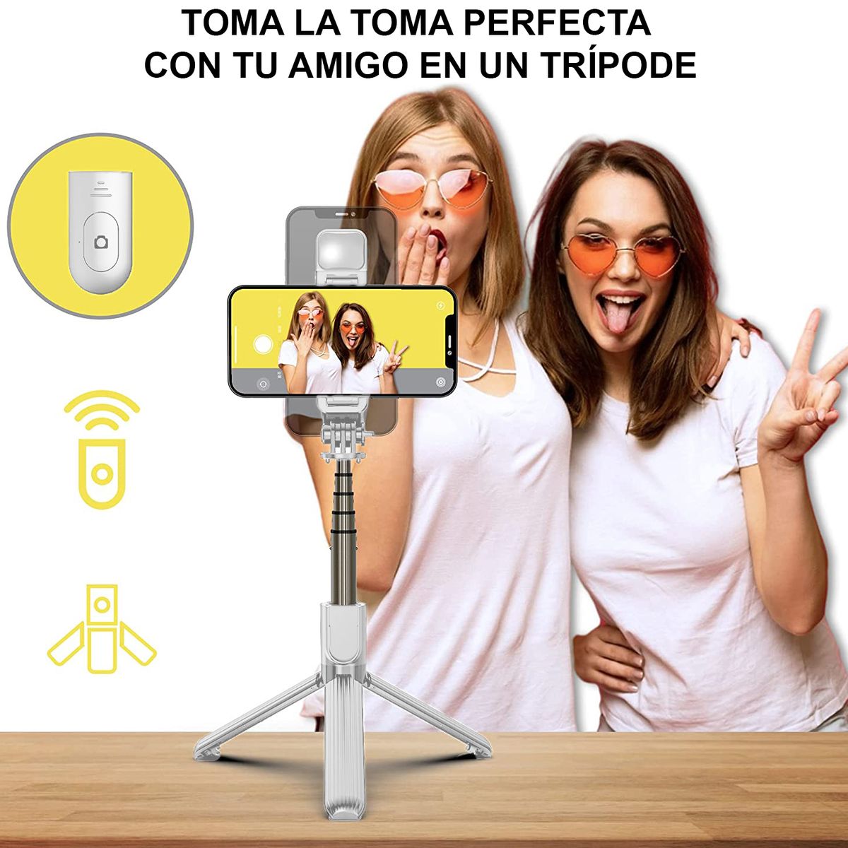 GENERICO - Tripode Palo Selfie Con Bluetooth Estabilizador Con Luz Led