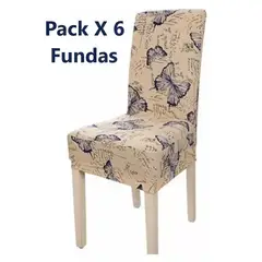GENERICO - Pack X 6 Fundas Cubre Sillas Protectoras LYCRA Estampado Mariposas Azul