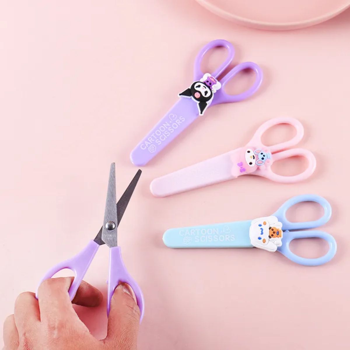 GENERICO - Tijeras Kawaii Punta Roma Redonda Con Funda Protectora