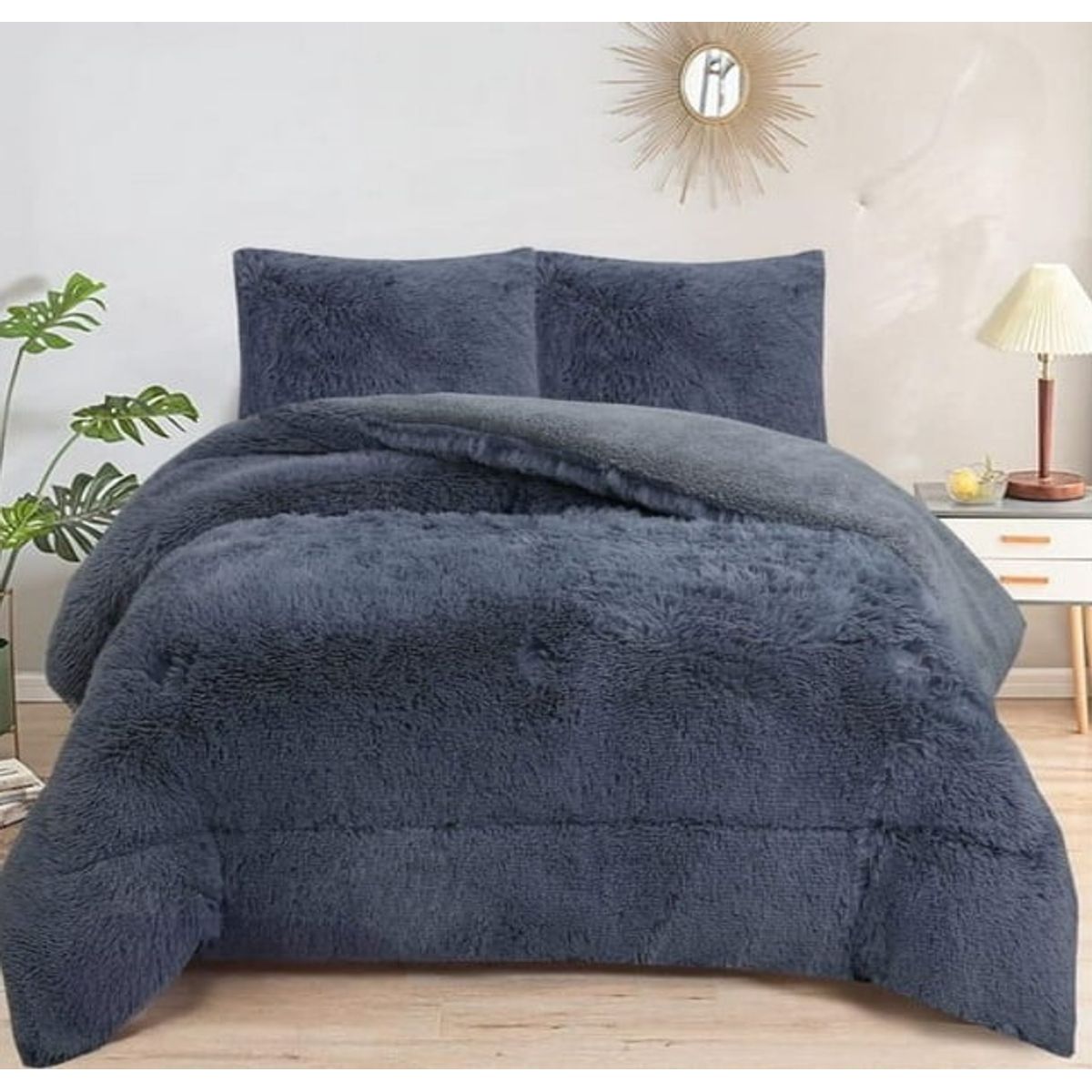 GENERICO - Cobertor o plumon peludo color liso con chiporro 1.5 plaza TF.