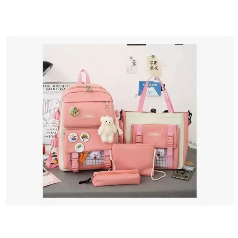 GENERICO - Set mochila kwaii corea rosa 5 piezas