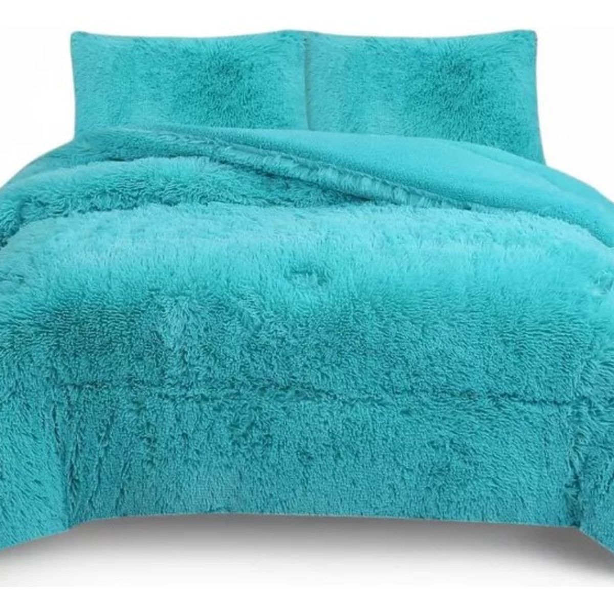 GENERICO - Cobertor o plumon peludo color liso celeste con chiporro 2 plaza TF