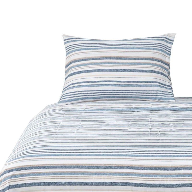 DIB - Sabanas Microfibra 15 Plaza Lineas Azul   Beige