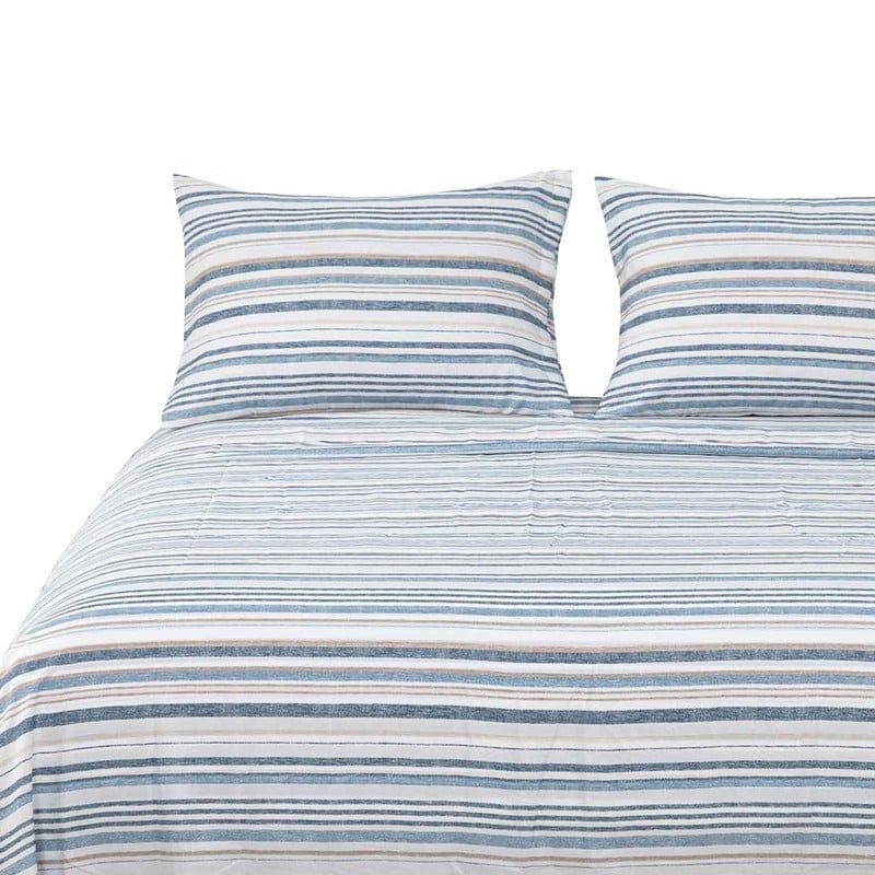 DIB - Sabanas Microfibra 2 Plaza Lineas Azul   Beige