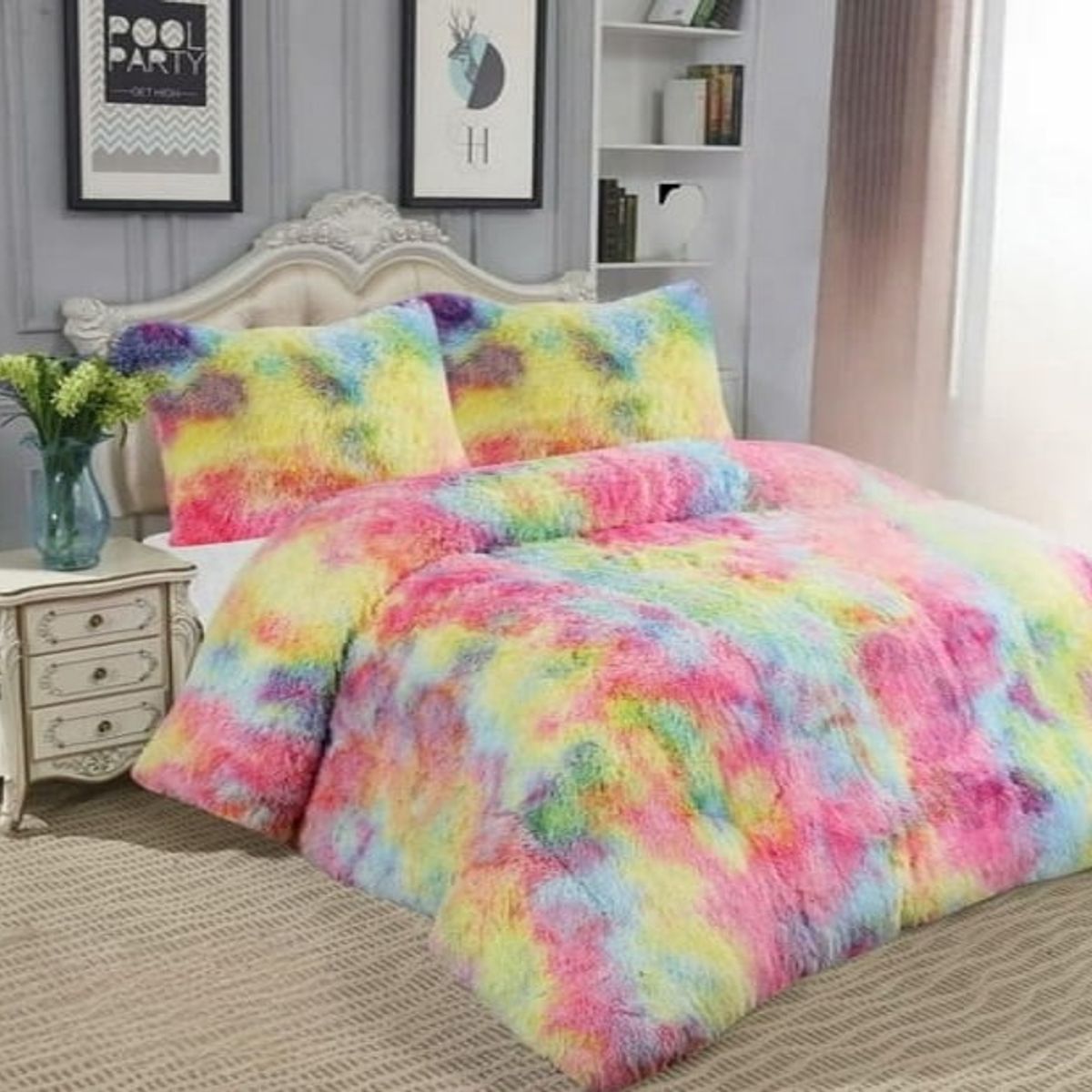 GENERICO - Cobertor o plumon peludo con diseño jaspeado y chiporro king TF