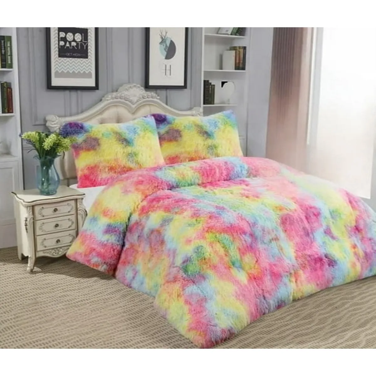 GENERICO - Cobertor o plumon peludo con diseño jaspeado y chiporro king TF