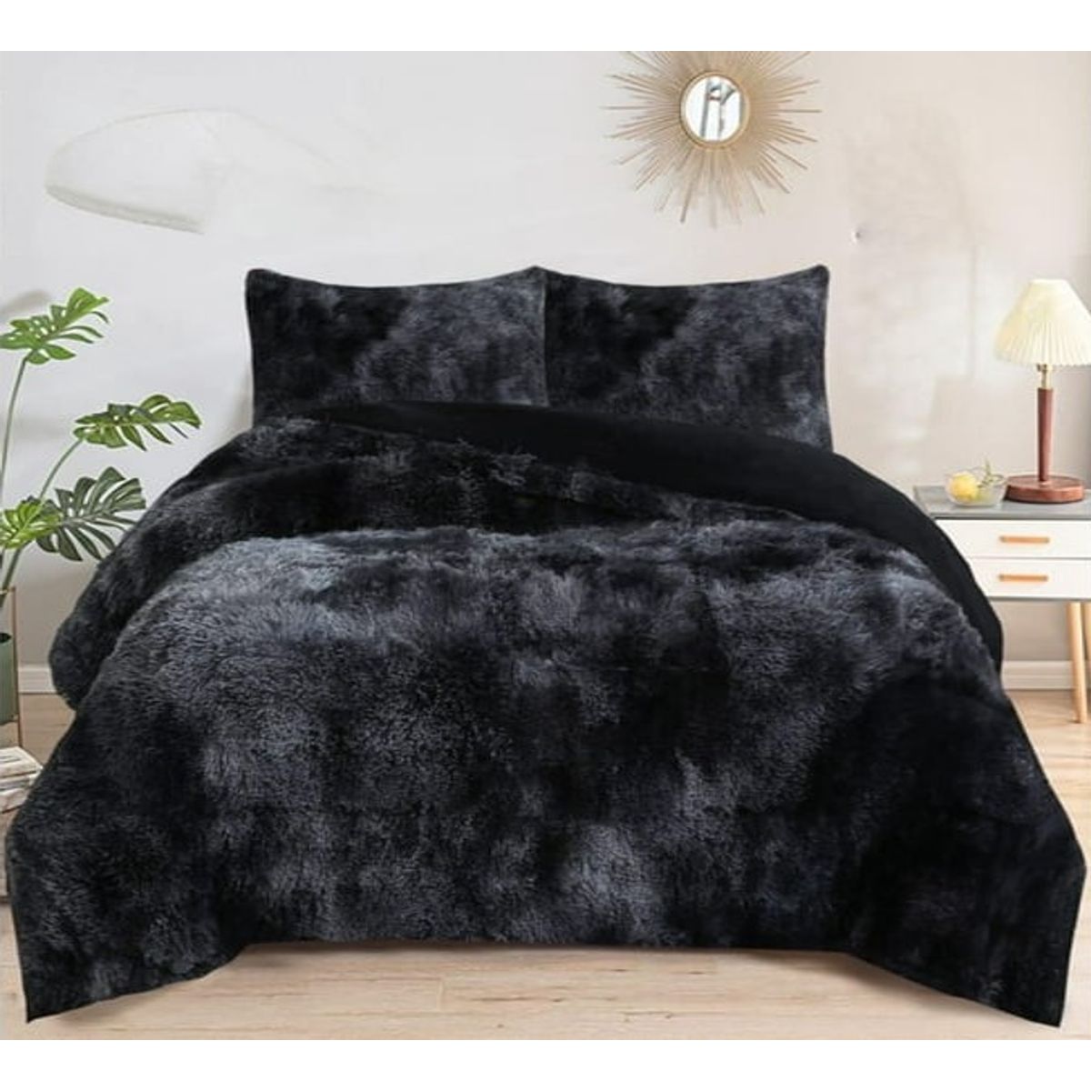 GENERICO - Cobertor o plumon peludo con diseño jaspeado y chiporro king TF