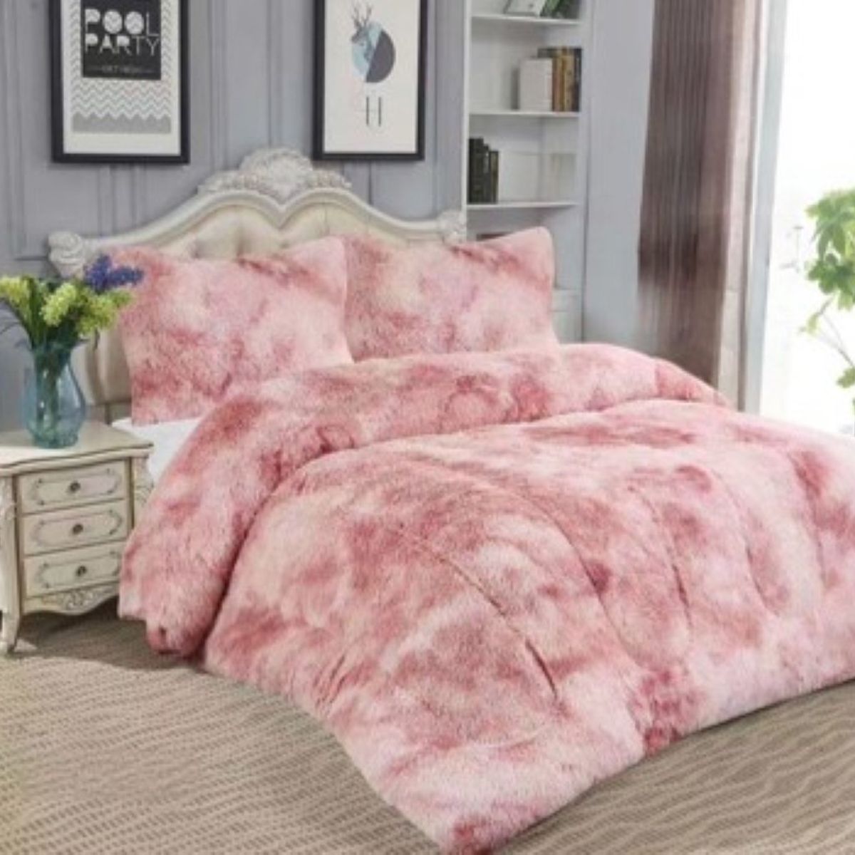 GENERICO - Cobertor o plumon peludo con diseño jaspeado y chiporro 2 plaza TF
