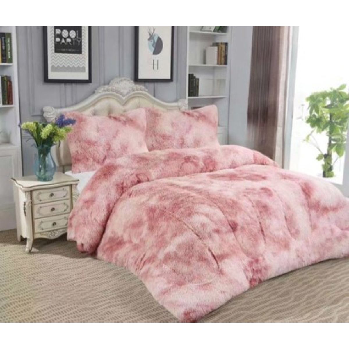 GENERICO - Cobertor o plumon peludo con diseño jaspeado y chiporro 2 plaza TF