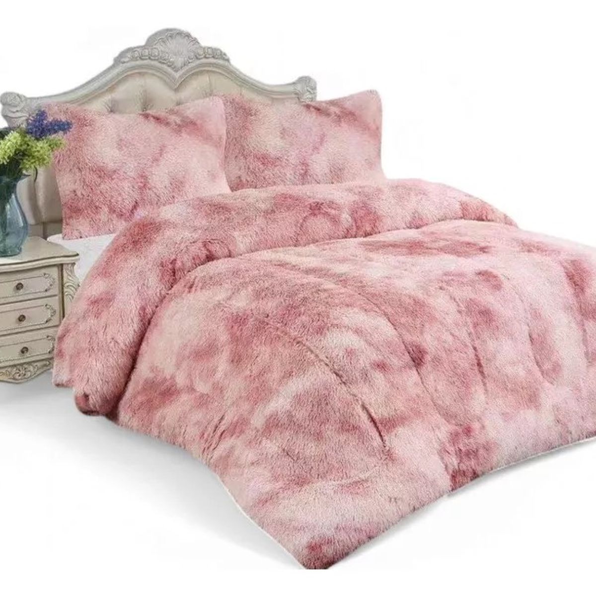 GENERICO - Cobertor o plumon peludo con diseño jaspeado y chiporro 2 plaza TF