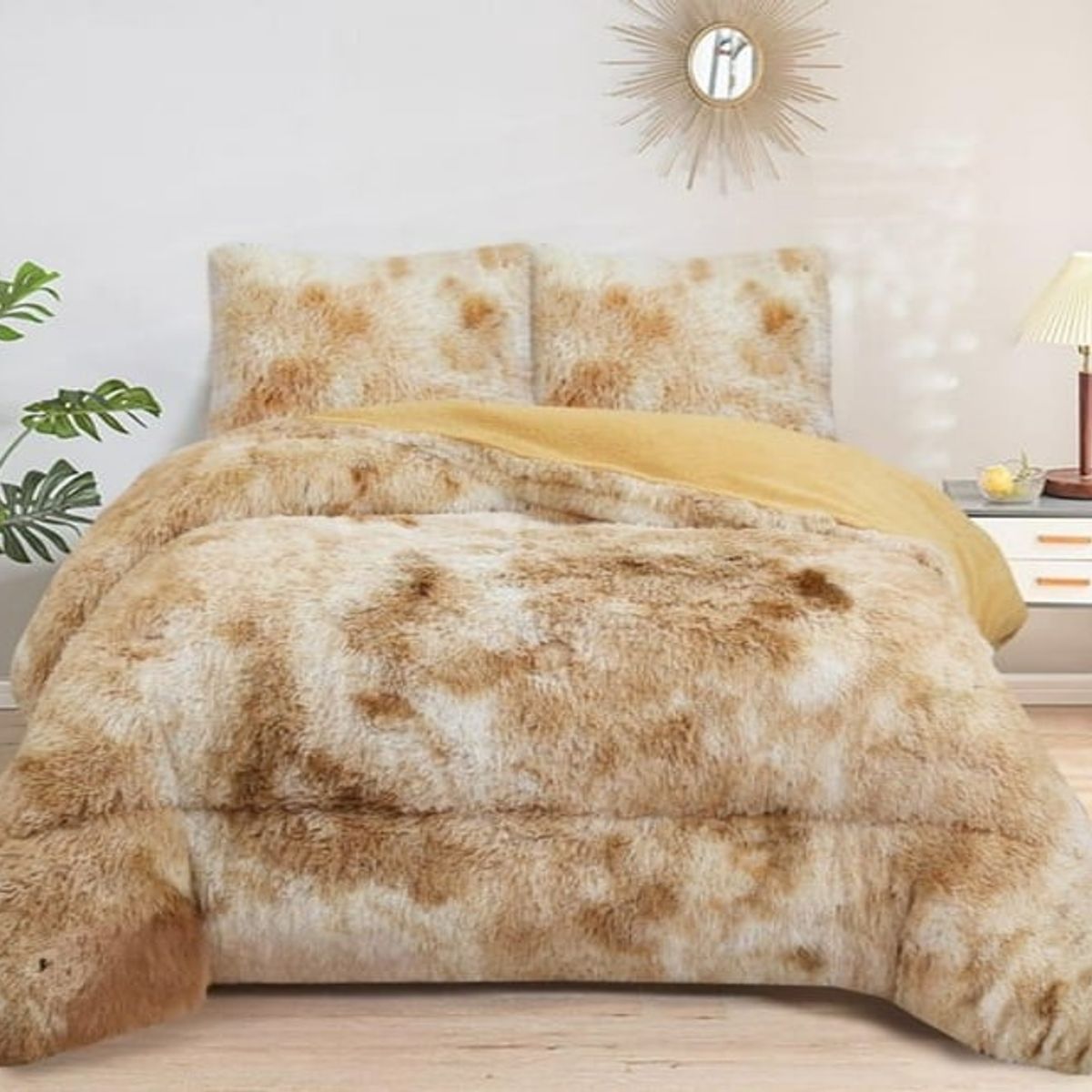 GENERICO - Cobertor o plumon peludo con diseño jaspeado y chiporro 2 plaza TF