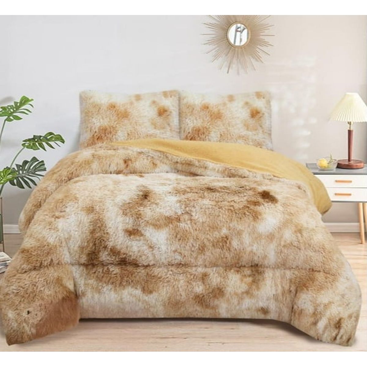 GENERICO - Cobertor o plumon peludo con diseño jaspeado y chiporro 2 plaza TF