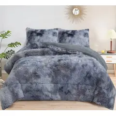 GENERICO - Cobertor o plumon peludo con diseño jaspeado y chiporro 2 plaza TF