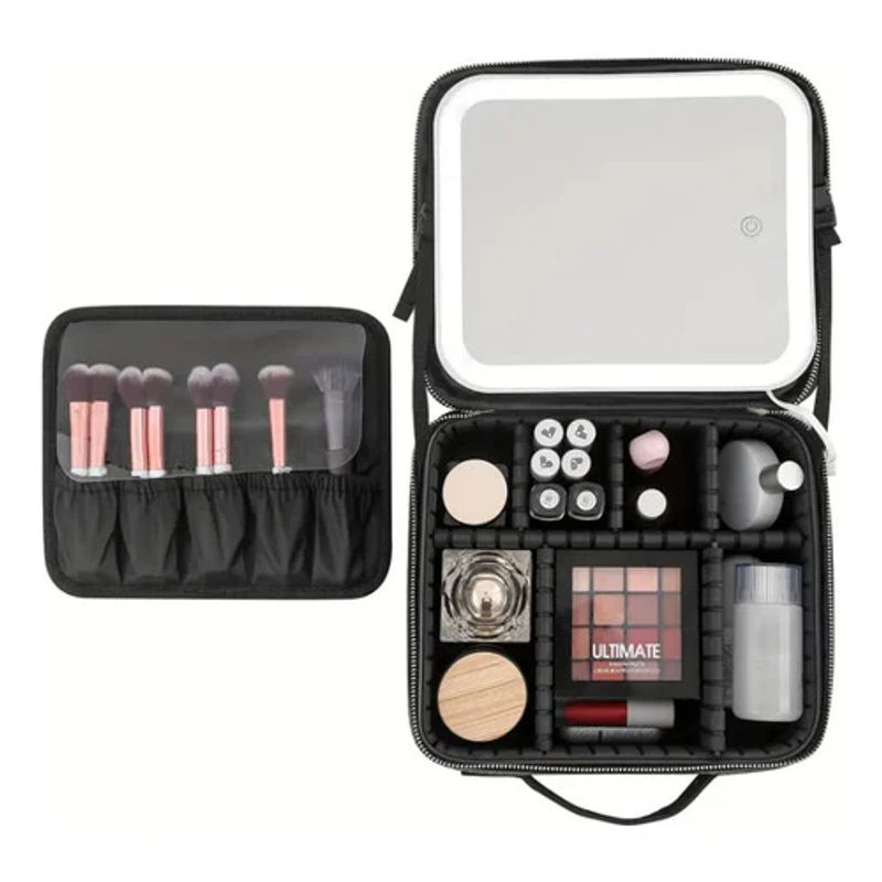 GENERICO - COSMETIQUERO CON ESPEJO Y LUZ LED NEGRO