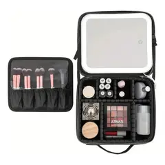 GENERICO - COSMETIQUERO CON ESPEJO Y LUZ LED NEGRO