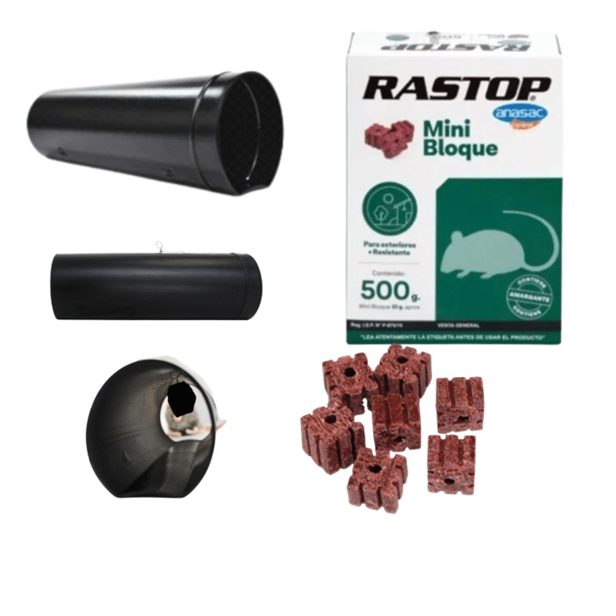 ANASAC - Pack 50 Tubos Cebaderos + 50 Bloques Rodenticida