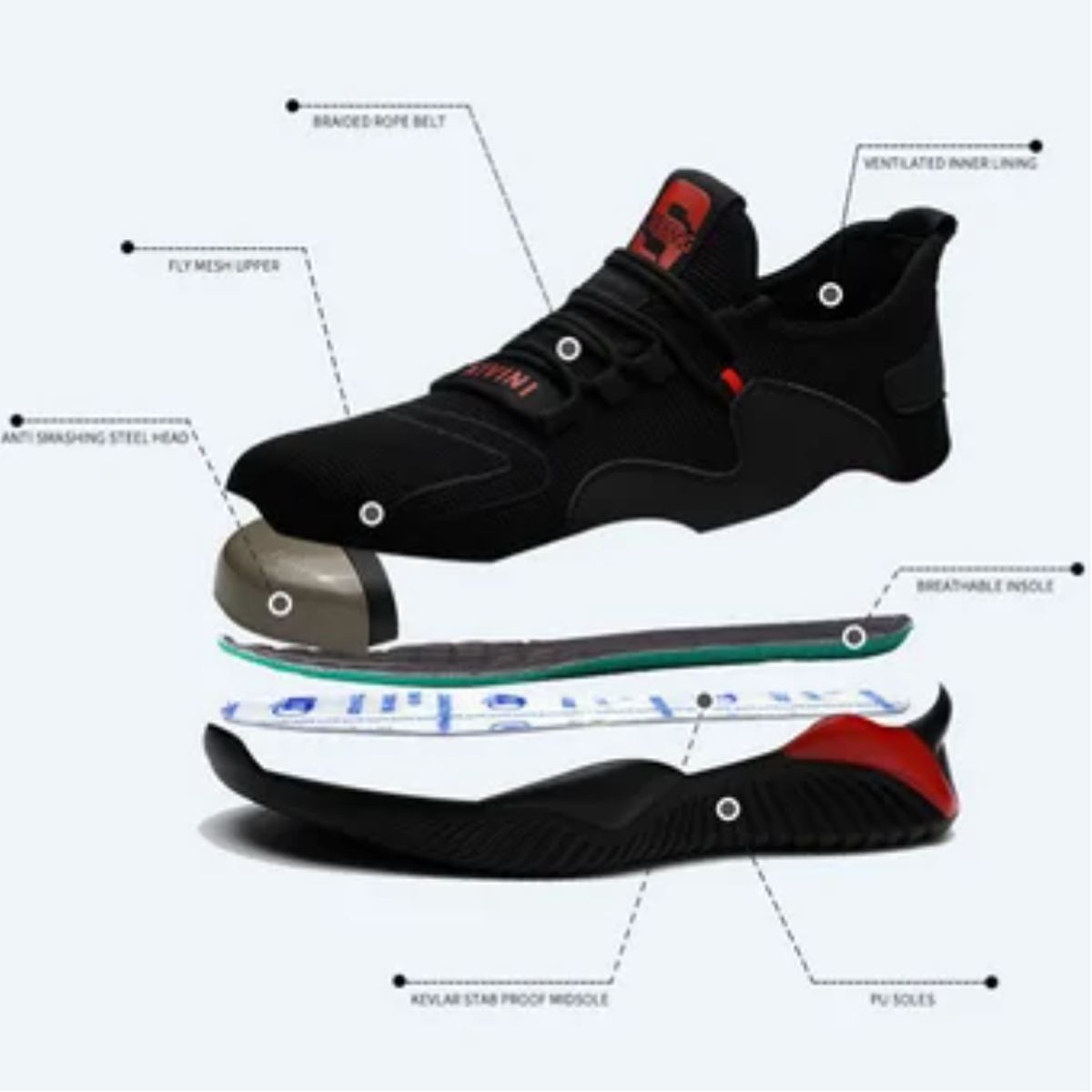 TIOZONEY - Zapatos De Seguridad Transpirables A Prueba De Golpes - Negro y Gris