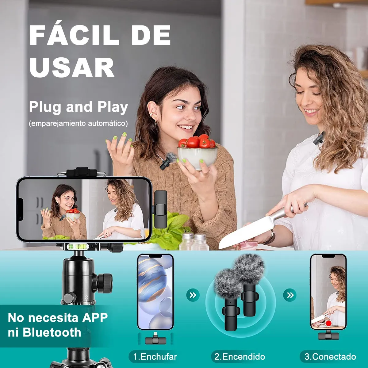 TIOZONEY - Micrófono Inalámbrico para Celular para iPhoneiPadAndroid