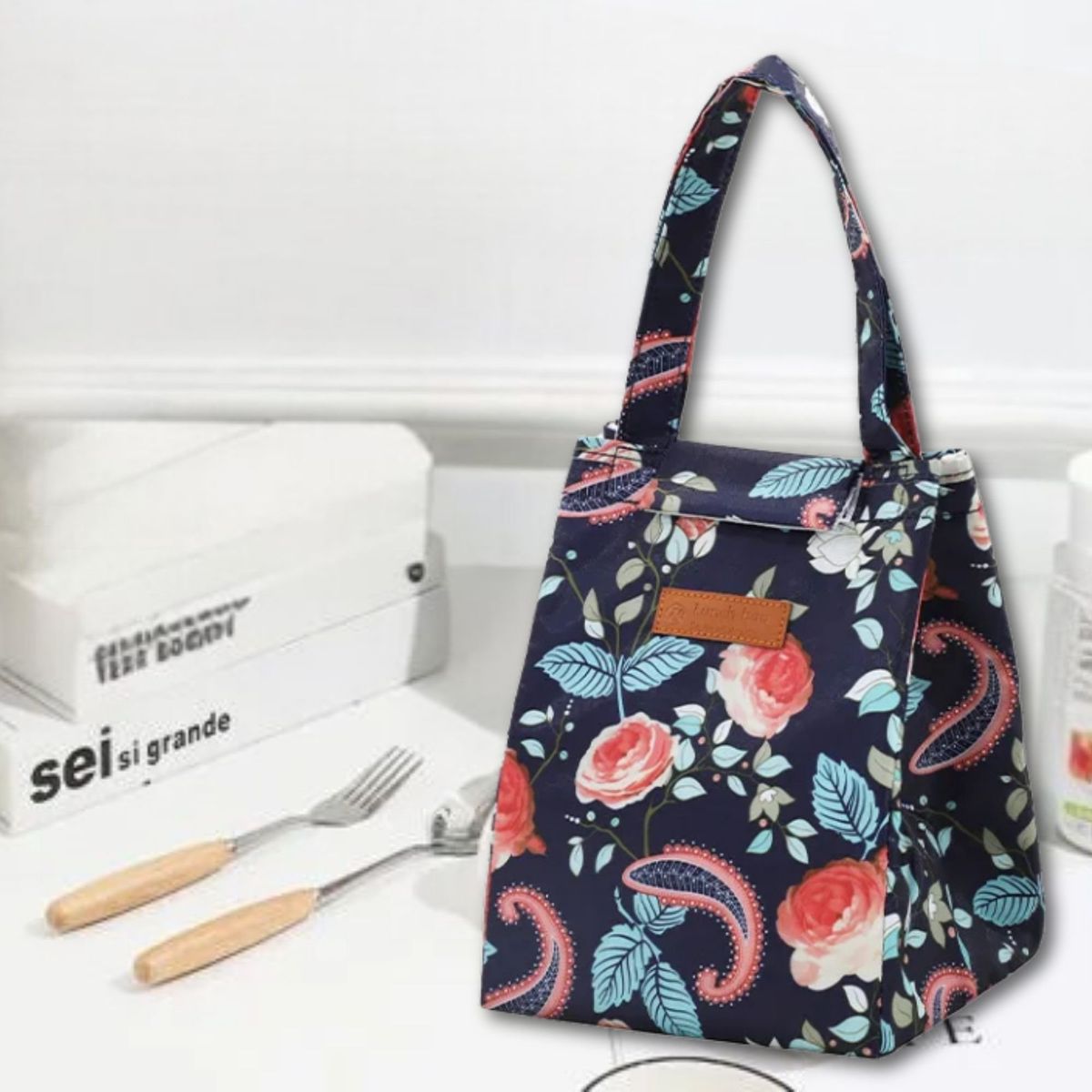 UTILISIMO - Lonchera Térmica Estampada Bolsa de Mano para Picnic Portátil Blue Rosa