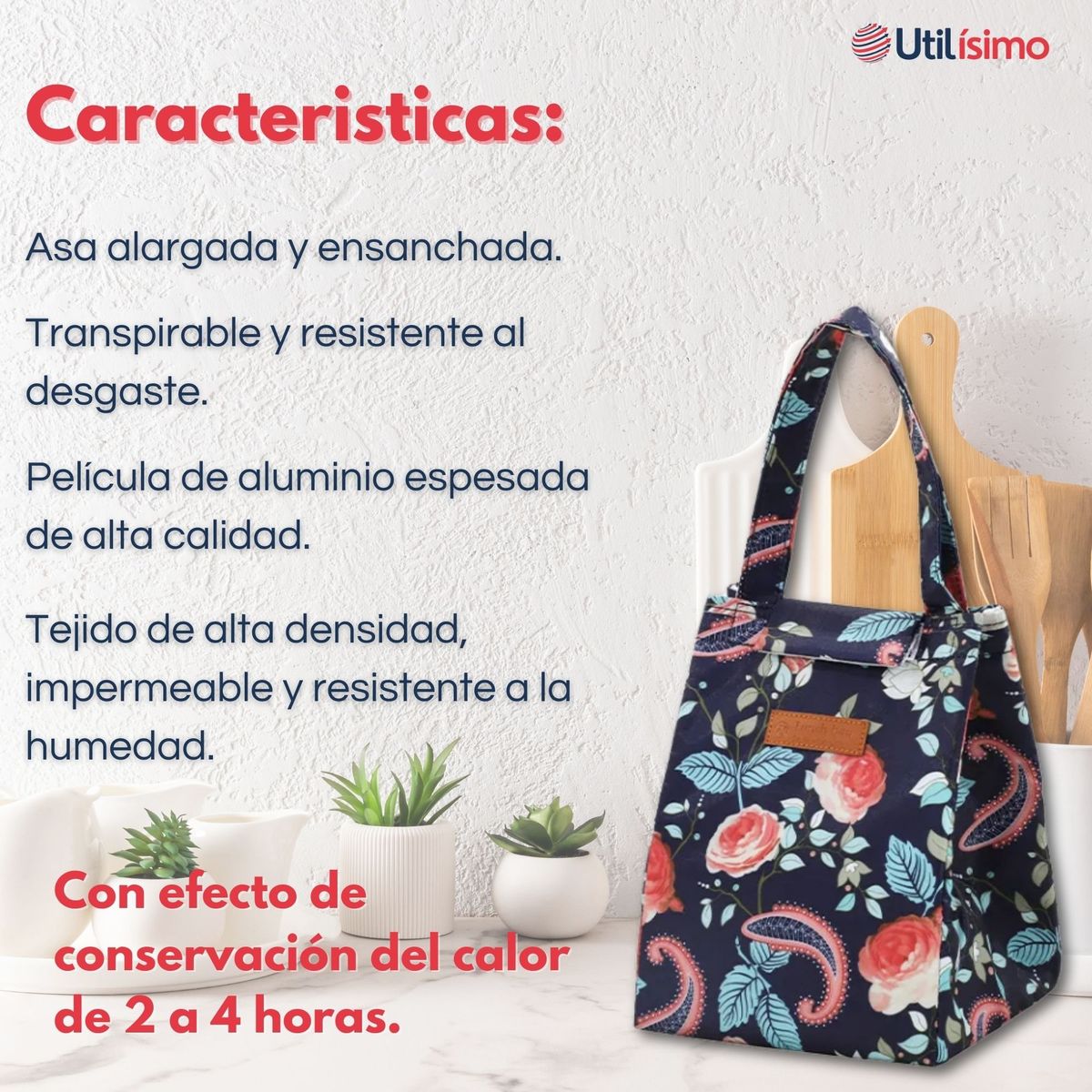 UTILISIMO - Lonchera Térmica Estampada Bolsa de Mano para Picnic Portátil Blue Rosa