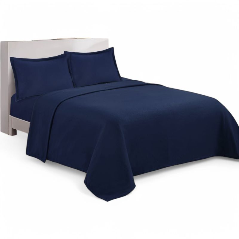 GENERICO - Set De Sabanas Termicas Polar Mas Funda 2 Plazas Azul Oscuro