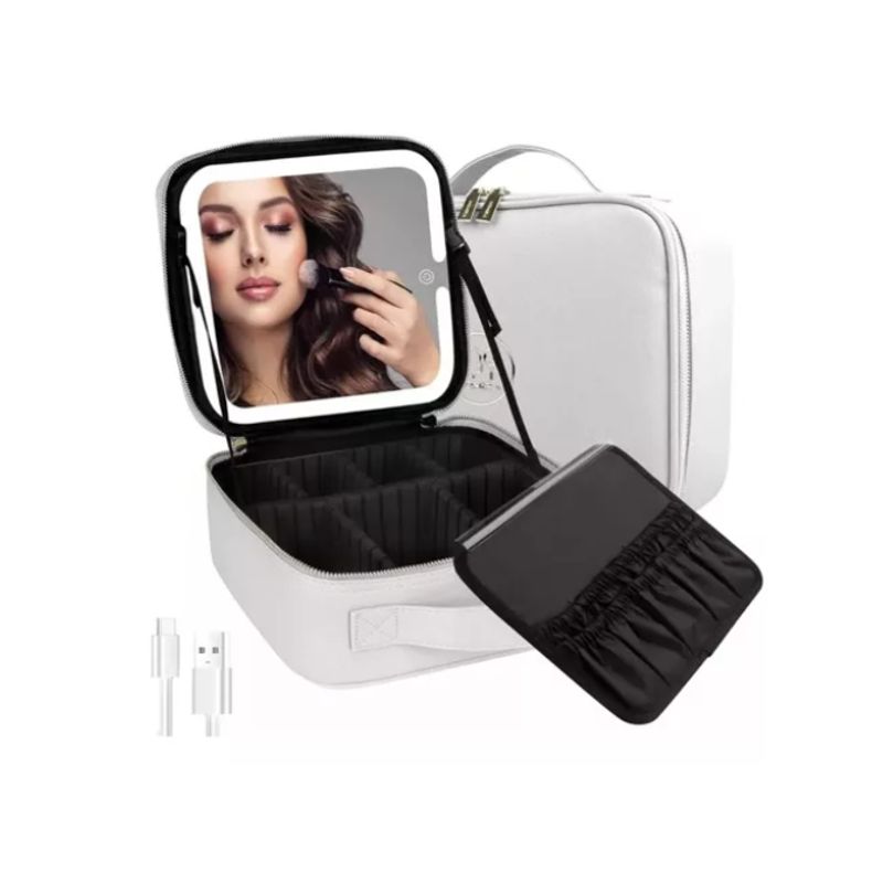 GENERICO - Maleta De Maquillaje Con Espejo Luz Led Organizador Cosmetico blanca