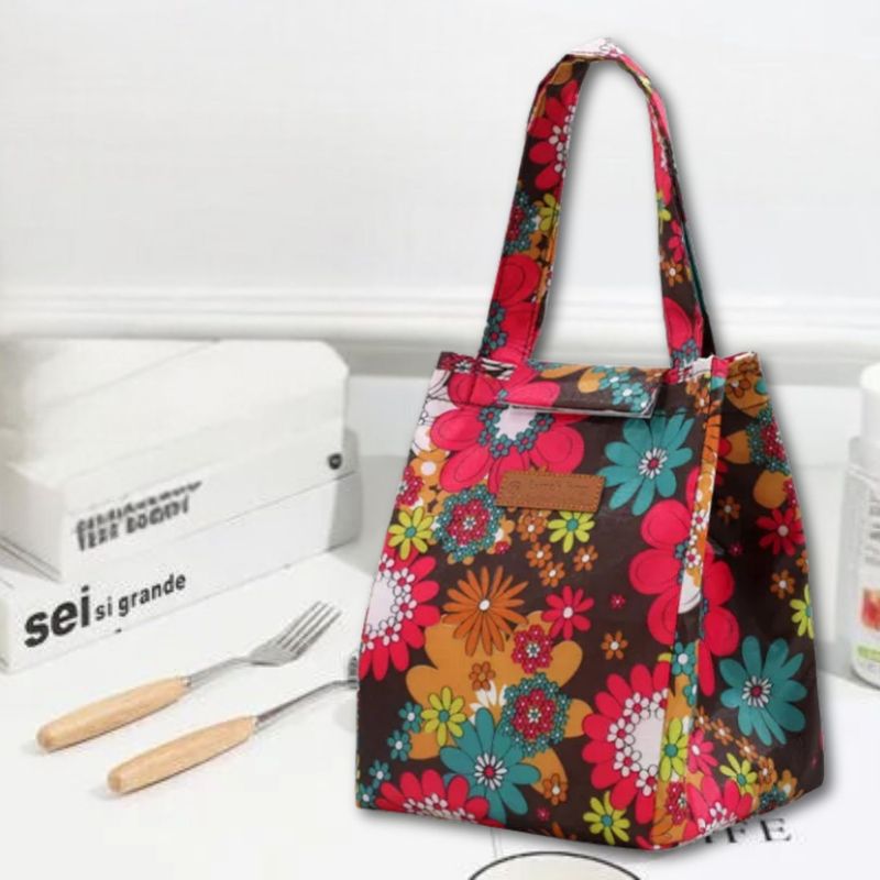 UTILISIMO - Lonchera Térmica Estampada Bolsa de Mano para Picnic Portátil Rojo