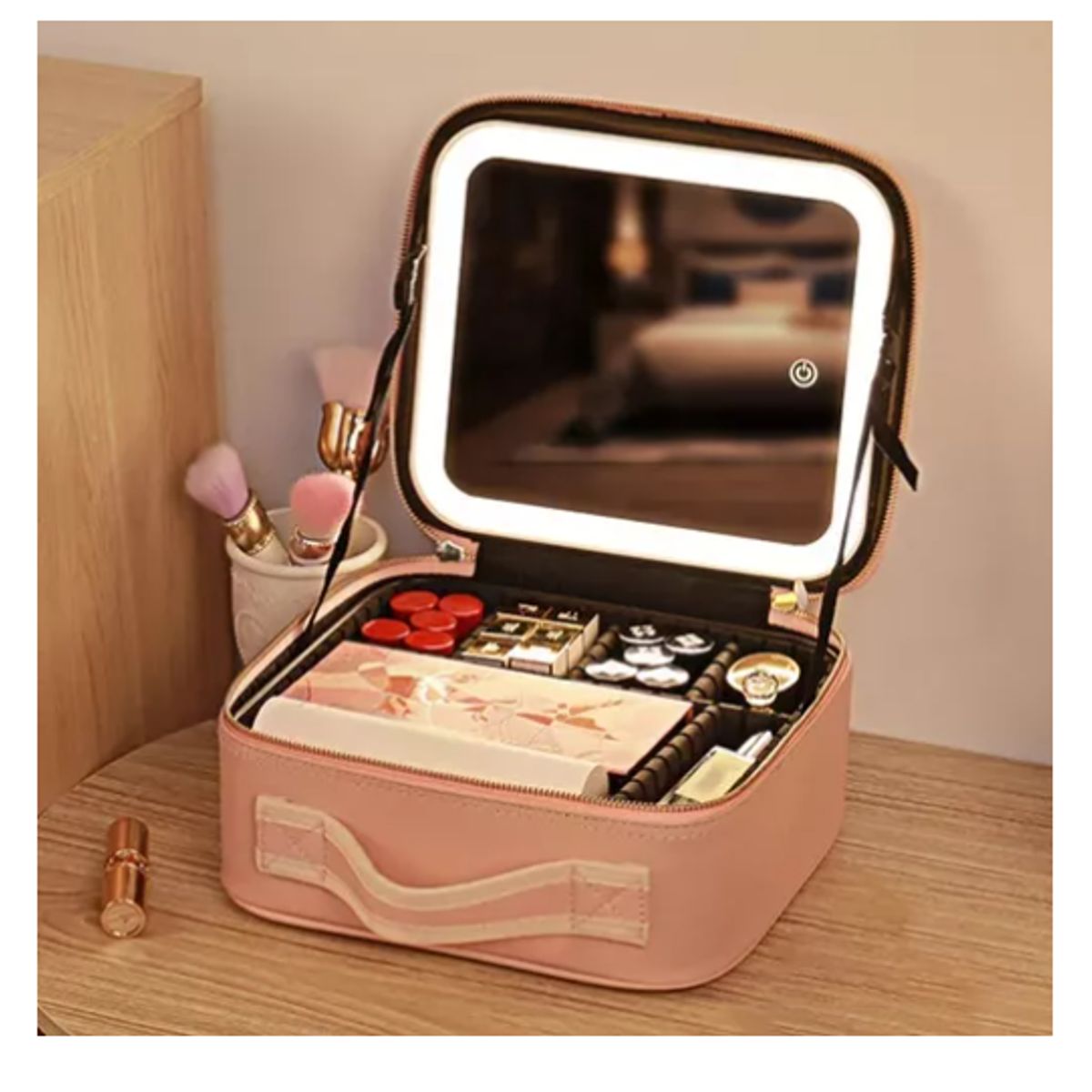 GENERICO - Maleta De Maquillaje Con Espejo Luz Led Organizador Cosmetico rosada