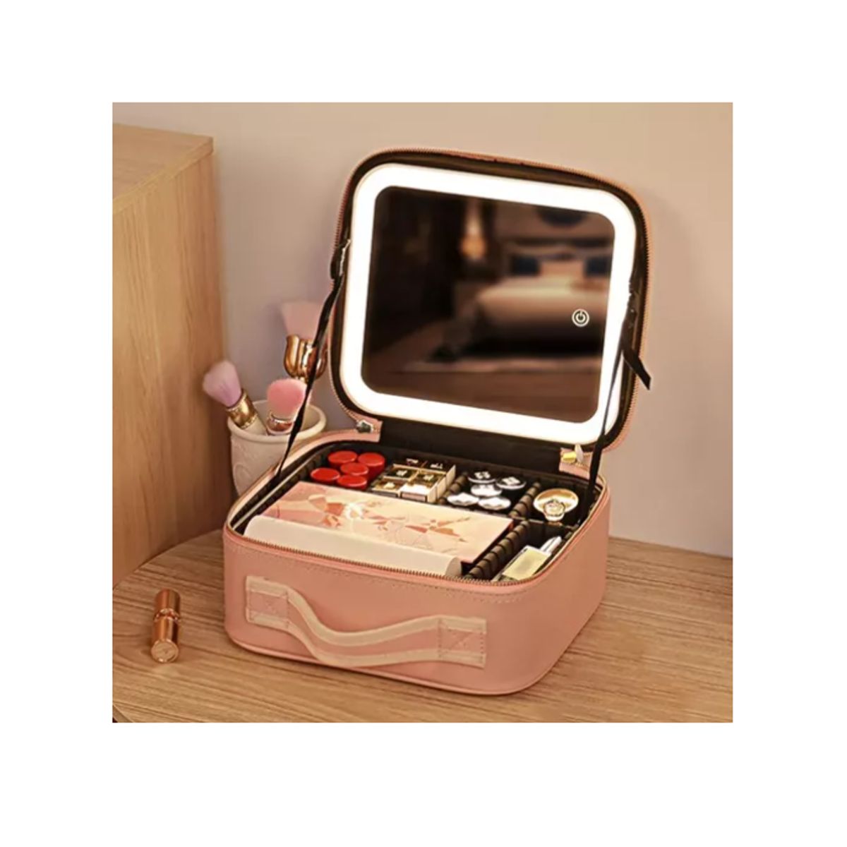 GENERICO - Maleta De Maquillaje Con Espejo Luz Led Organizador Cosmetico rosada