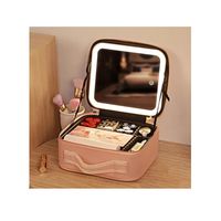 Maleta De Maquillaje Con Espejo Luz Led Organizador Cosmetico rosada